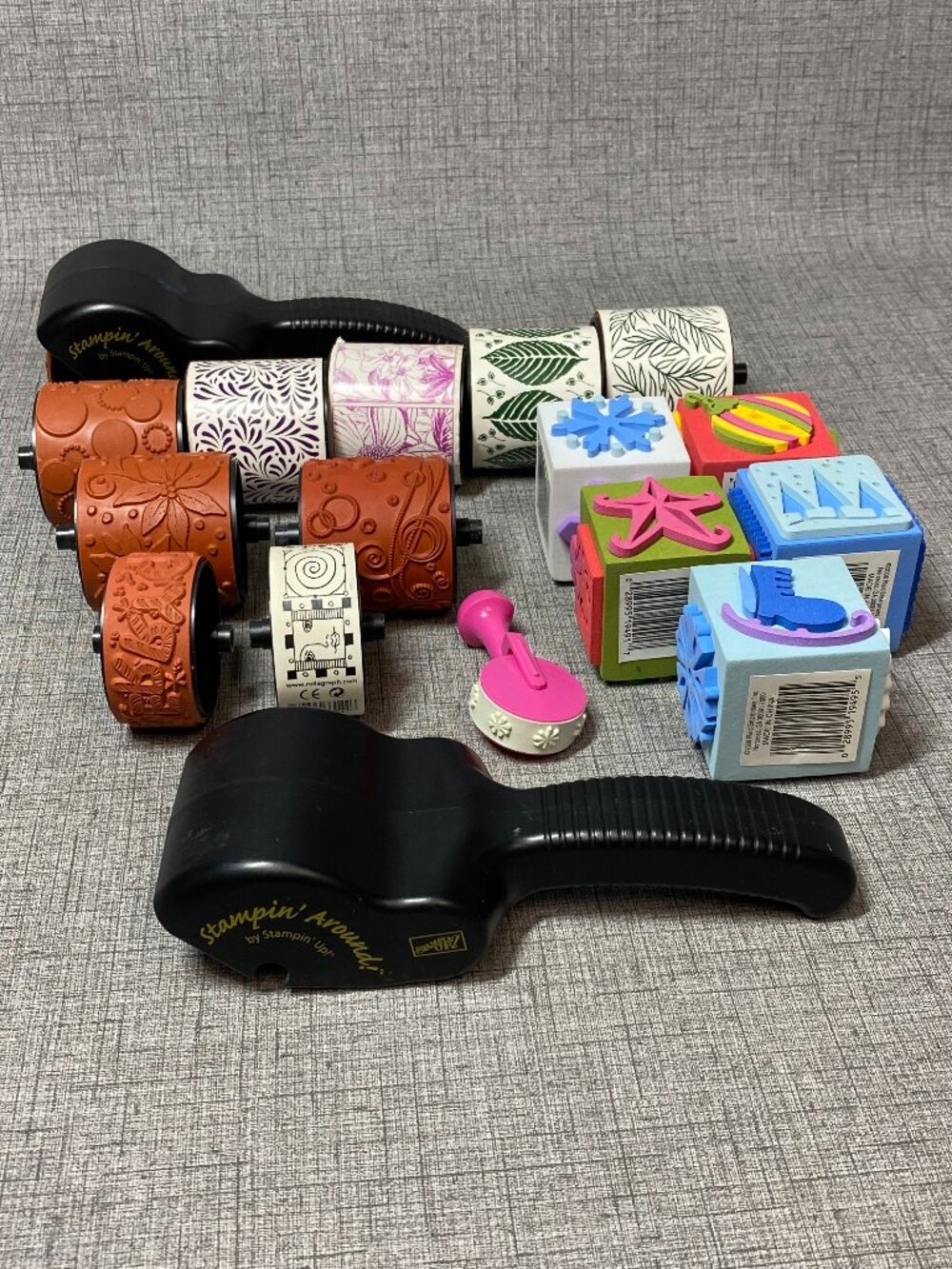 NEW STAMPIN’ UP! Stamping Around Stamps Rollers & Foam Block Stamps NOS 18pc Lot